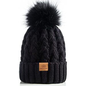 ✨ Page One Chunky Cable Knit Women Black Winter Ribbed Beanie Soft Warm Hat